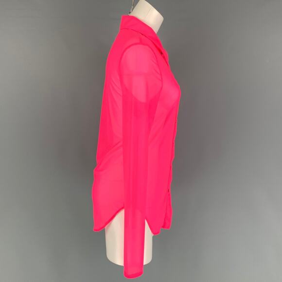 PRISCAVera Size L Pink Nylon See Through Button Up Shirt - Picture 2 of 5